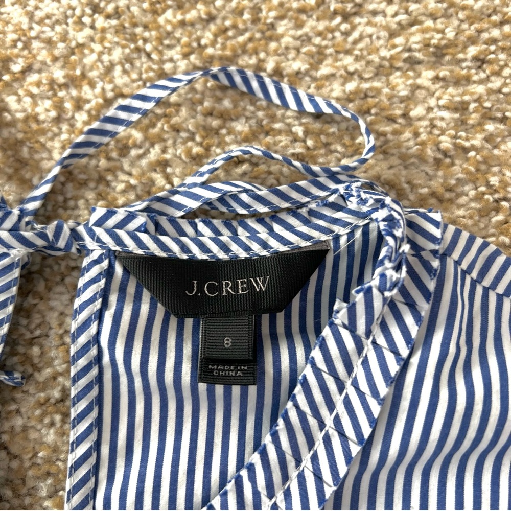 J. Crew Blue and White Stripe Ruffle Trim Sleeveless Top Size 8 - Picture 4 of 8